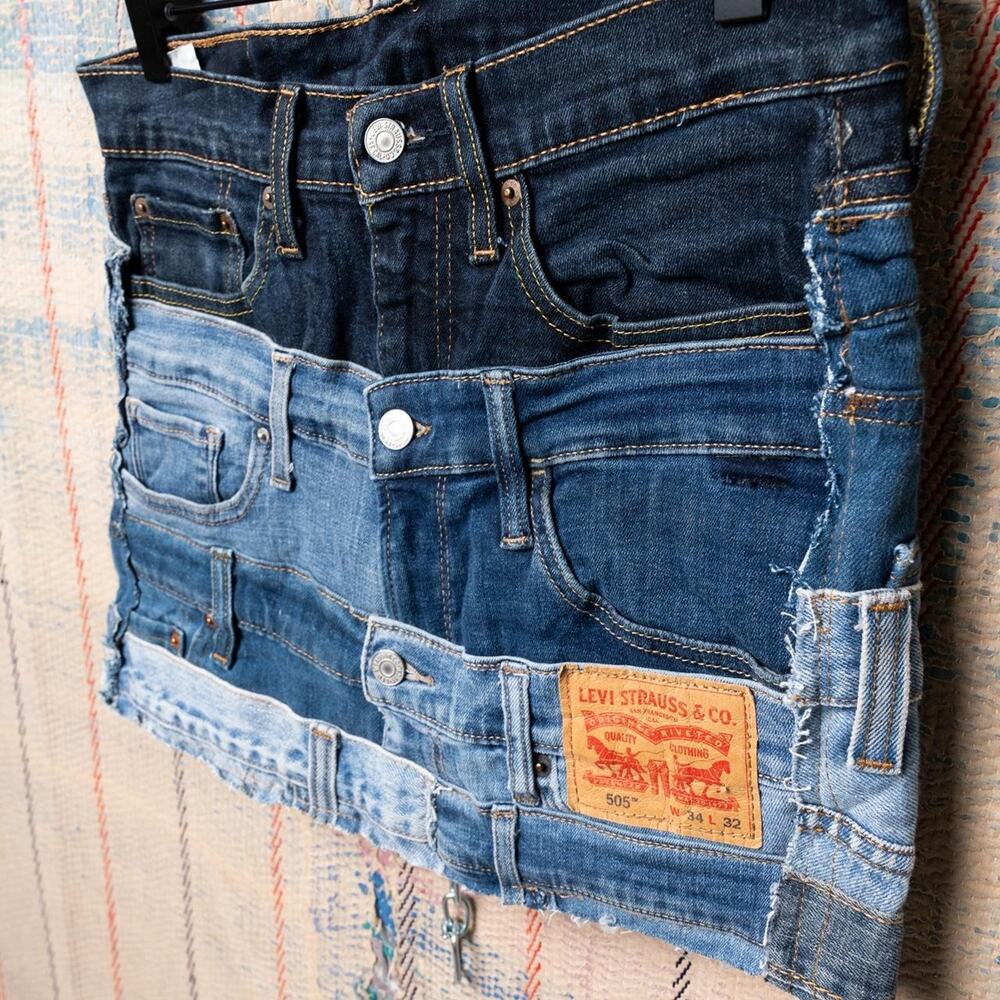 Custom upcycled patchwork mini skirt - image 3